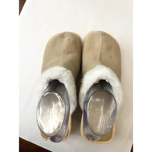 VTG 90’s Skechers Suede Clogs Tan Y2K Chunky Heel Platform Size 9 Wood Heel - Picture 3 of 10
